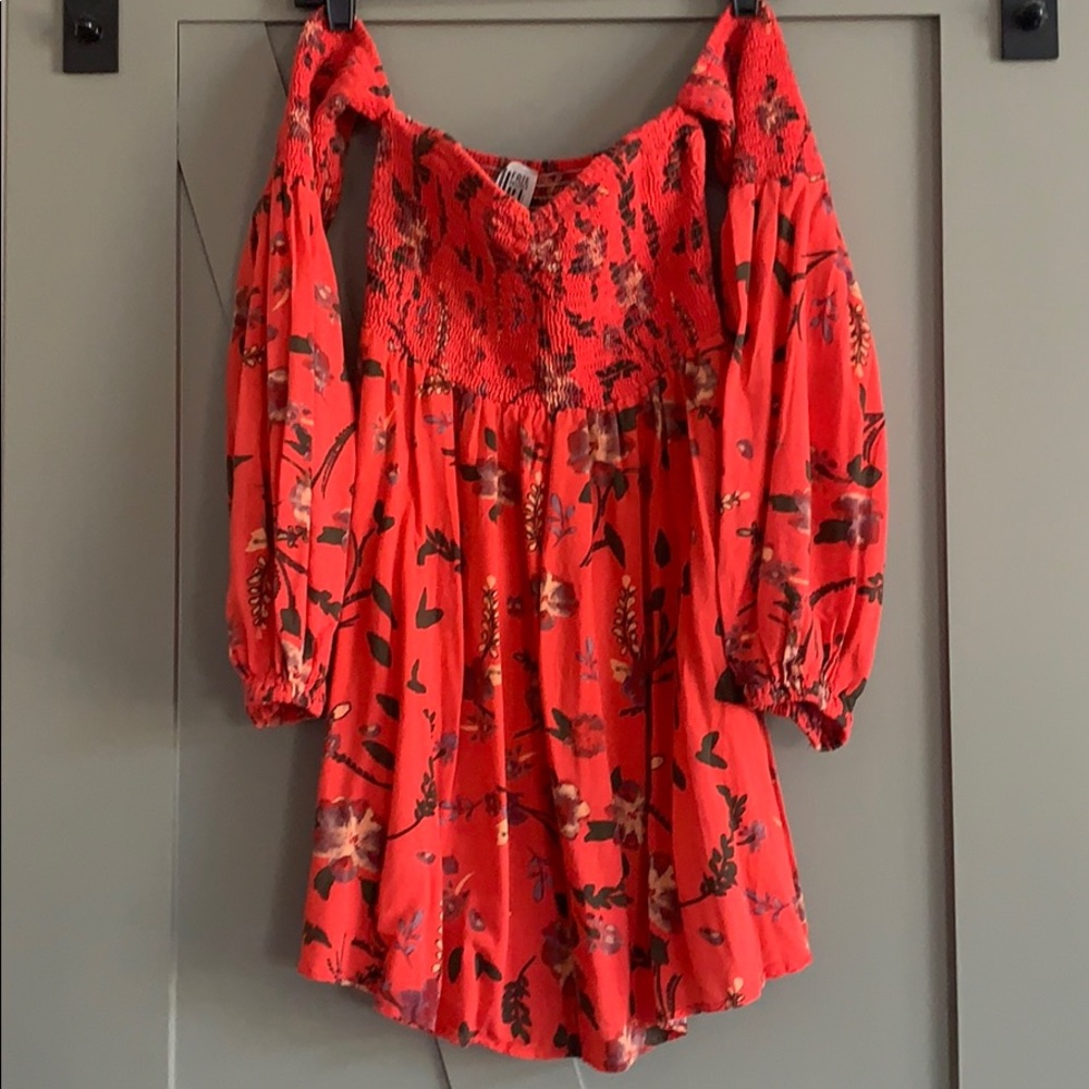 Free People Red Floral Off-Shoulder Mini Dress